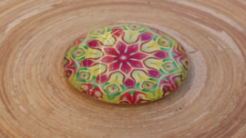 Glas cabochon in fuchsia en geel 25 mm