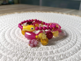 3-Delig geel met warm roze armbanden set