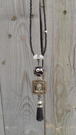 Zwarte Ibiza style ketting met Buddha hanger