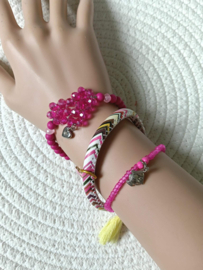 3-Delige fuchsia met geel armbanden setje