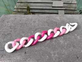 Roze met witte schakel armband