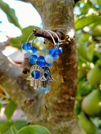 Buddha creolen met hamsa handjes en evel eye kralen