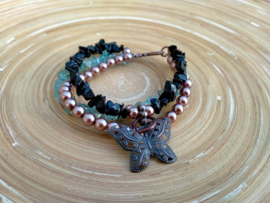 Drie-delige vlinder armband met agaat en glasparels
