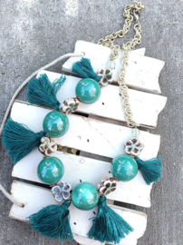 Turquoise Kazuri Bloemen Ketting