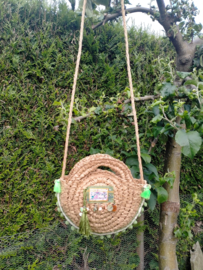 Gehaakt raffia Ibiza tasje met groene accenten