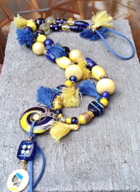 Blauw/gele Murano glaskralen ketting