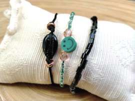 Drie-delige setje armbandjes in zwart en turquoise