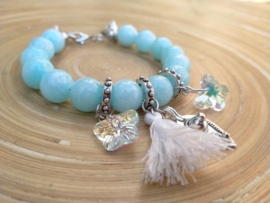 Turquoise Armband in aqua Amazoniet en AB strass vlinders