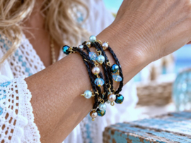 Zwarte Leatherlook Wikkelarmband