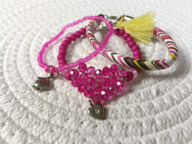 3-Delige fuchsia met geel armbanden setje