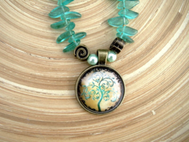 Groen/bronzen ketting met splitkralen en levensboom