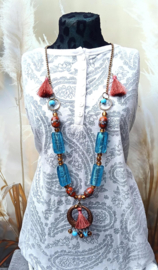 Koperkleurige en blauwe Boho ketting