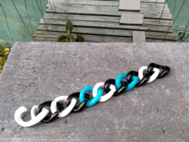 Zwart/wit en blauwe schakel armband