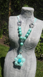 2-Delige set turquoise bloemketting en armband