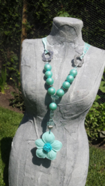 2-Delige set van turquoise bloemketting en armband