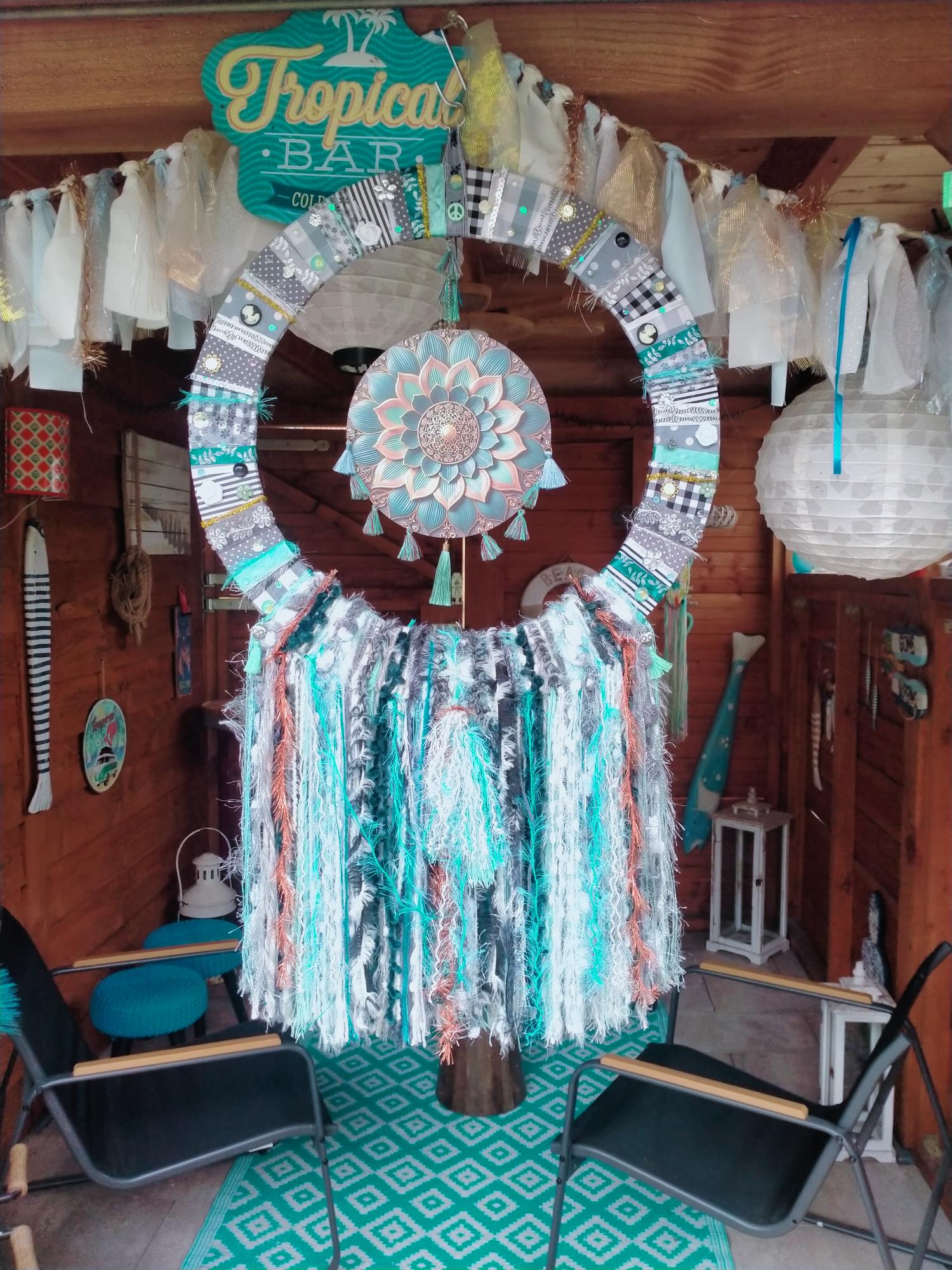 Dromenvanger Mandala in grijs/turquoise/koper. Maat XL