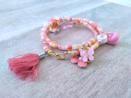 Wikkelarmband in roze, geel en zalm