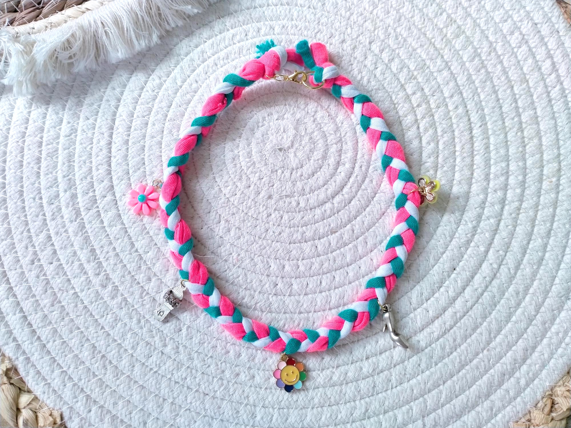 Roze, turquoise en witte Bandana