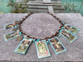 Bohemian ketting in turquoise en bruin met tarot hangers