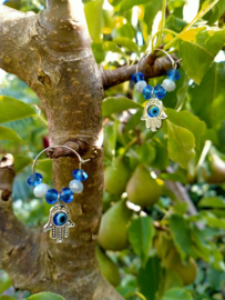 Buddha creolen met hamsa handjes en evel eye kralen