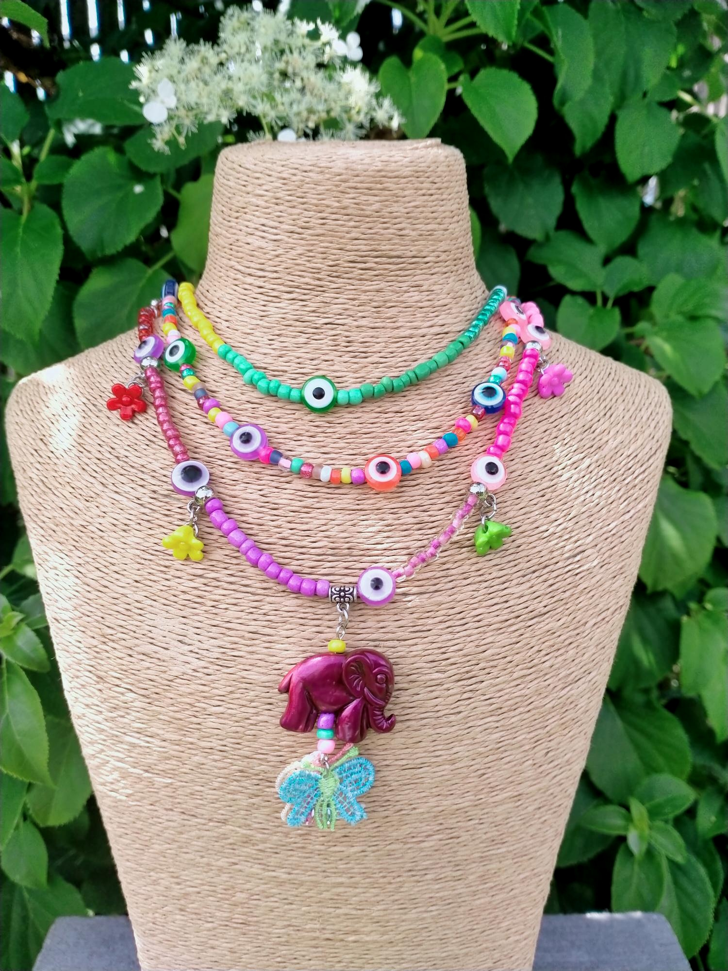 Regenboog ketting Ibiza style 3 rijen
