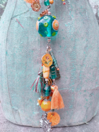 Bohemian ketting in turquoise en oranje