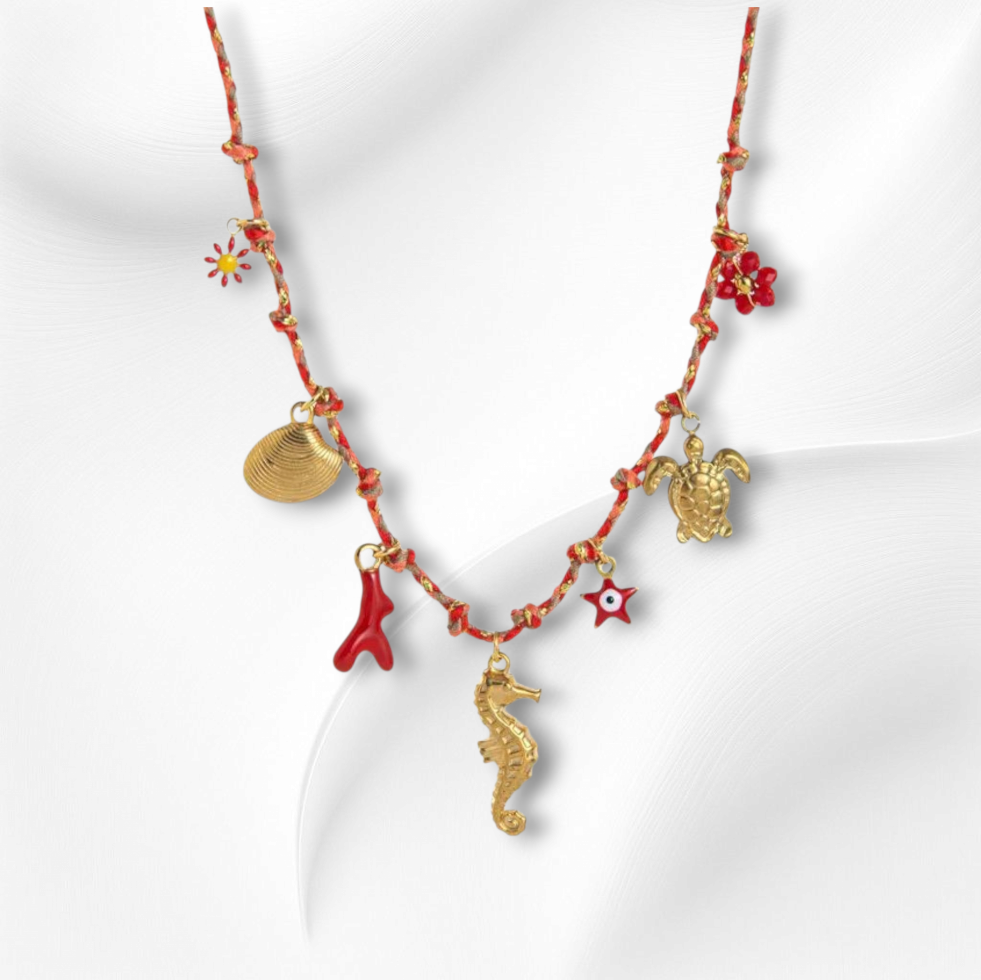 Bedelketting In Zee Thema "Staring At The Sea" Koord & Stainless Steel