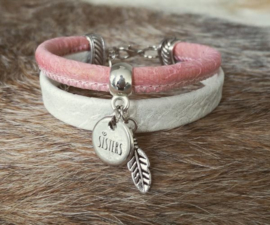 Leren Armband "Sisters" (ook leverbaar met andere bedels)