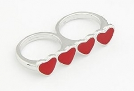 Ring "Red Hearts" Zilverkleurig