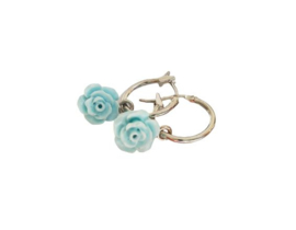 Bloem Oorbellen "Light Blue Rose" Lichtblauw / Zilverkleur