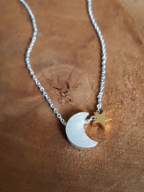 Subtiele Ketting "Moon & Star" Stainless Steel