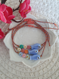 Juffendag Armbandje met Kaartje "Mijn Juf Lavendelblauw" - Keuze uit veel kaartjes