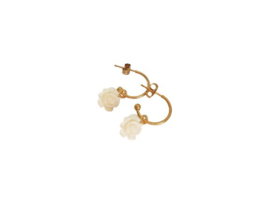 Bloem Oorbellen "Cream Rose Hoops" Stainless Steel - Goud