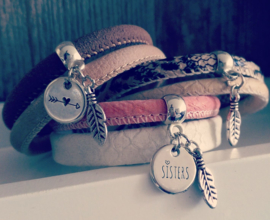 Leren Armband "Sisters" (ook leverbaar met andere bedels)