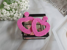 Statement Oorbellen "Beaded Pink Heart"