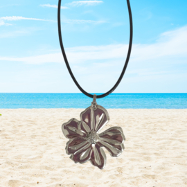 Ketting "Large Silver Flower" Kies zelf de lengte / Keuze uit echt leren ketting of stainless steel ketting