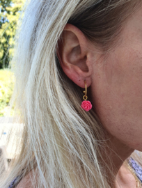 Bloem Oorbellen "Pink Rose Hoops" Stainless Steel / Goud