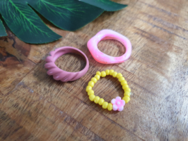 Ringen Set "Pink, Purple & Yellow" 3 Stuks