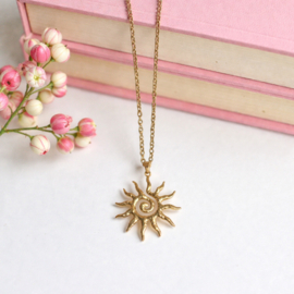Ketting met Zon Hanger "Golden Sun Spiral" Stainless Steel | Zilver of Goud