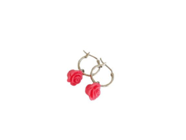 Bloem Oorbellen "Pink Rose Hoops" Roze / Zilverkleur