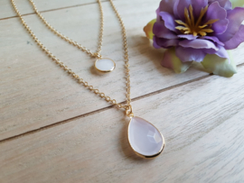 Dubbele Ketting "Light Pink Stones" Goudkleur