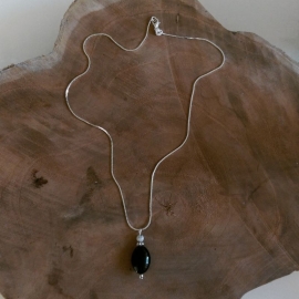 Ketting "Black Agate" Silver Plated