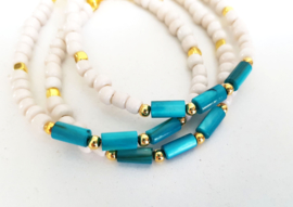 Schelp Armband "Shells & Beads" Teal Blauw