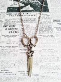 Antiek zilverkleurige ketting "Scissors" met schaar