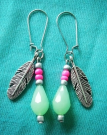 Oorbellen "Mint Feather" Zilverkleur