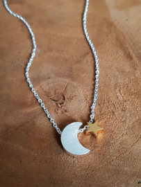 Subtiele Ketting "Moon & Star" Stainless Steel