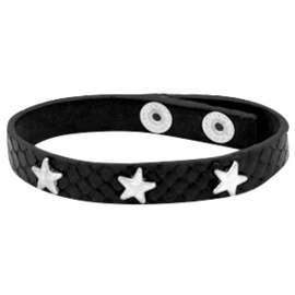 Lederlook Armband "Reptile Star Silver" Zwart