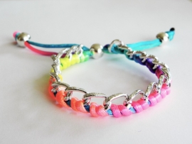 Ibiza Armband "Braided Curbs" Zilver & Multicolor