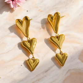 Lange Hart Oorbellen "Three Hearts" – Stainless Steel | Zilver Of Goud