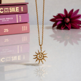 Ketting met Zon Hanger "Golden Sun Spiral" Stainless Steel | Zilver of Goud